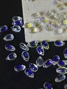 30pcs Stylish Transparent Purple & Blue Iridescent Teardrop Shaped Beads With Hole, Flat Teardrop Design, For Diy Earrings, Headbands, Necklaces, Anklets, Other Jewelry Making Accessories - Clear - View 14