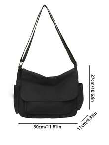 1pc Black Casual Sling Bag, Crossbody Messenger Bag, School Backpack, Retro Style Bag For School College - Black - View 3