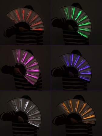 Abanico plegable con luces LED grande y brillante, de mano, de colores, para fiestas, regalos, actuaciones, bodas, cumpleaños, decoración del hogar, discotecas, accesorios fluorescentes, Halloween, cosplay, que brilla en la oscuridad, regalos de Navidad, disfraces grupales de fiesta de Navidad
