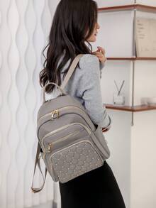 防盗铆钉尼龙背包，女士钱包，多功能时尚日常包，多口袋轻便旅行包，大容量简约背包，便捷背包，适合学生、护士、教师、商务人士、旅行、通勤、购物、办公、约会、徒步、训练、工作，生日礼物、节日礼物，背包 - 灰色 - 查看 10