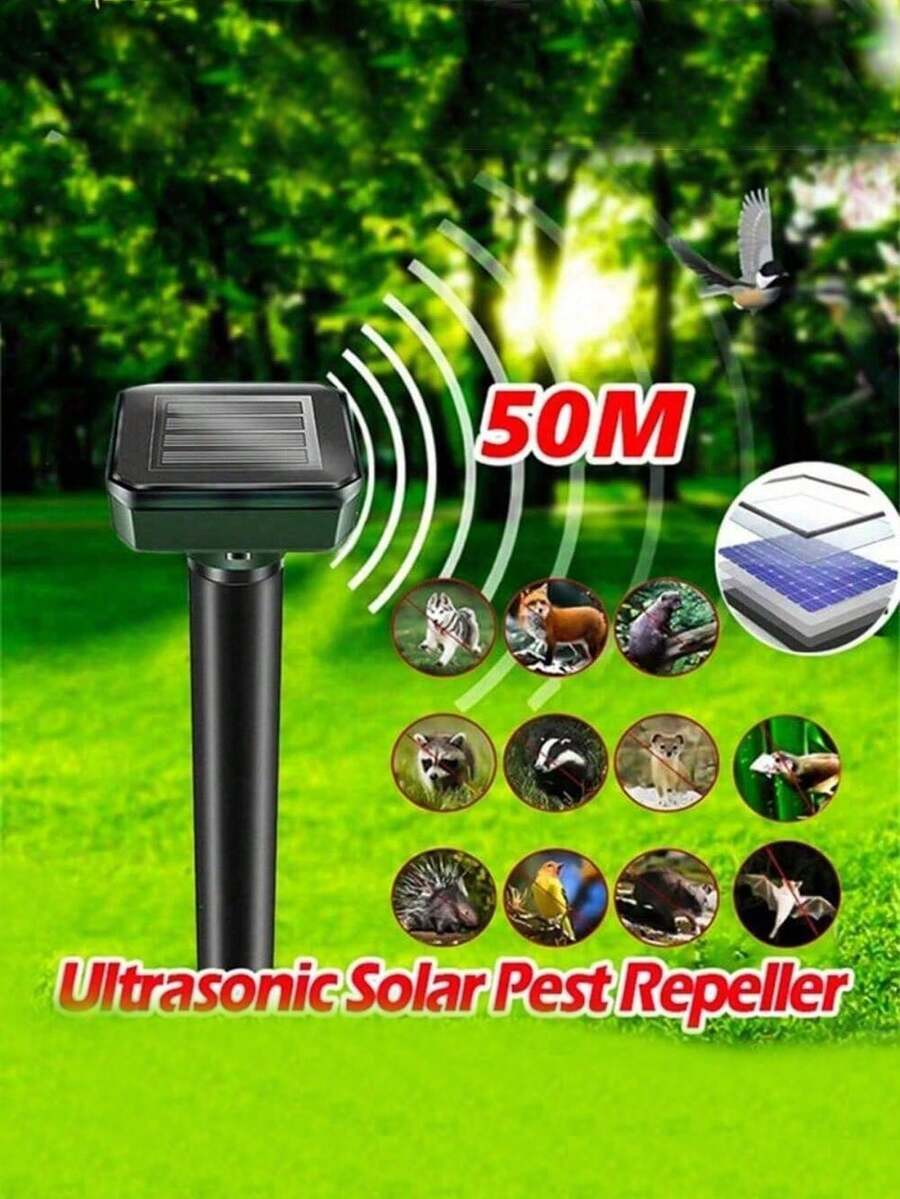 1 件装超声波太阳能驱虫器，防水花园农场动物昆虫鼹鼠蛇鸟驱赶装置 - 黑色 - 查看 1