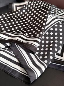 1条复古时尚豹纹缎面围巾，多功能仿丝围巾/披肩，适合旅行、度假、休闲场合，可用作头巾、日常领巾、时尚手提包装饰，也是送给母亲和长辈的绝佳礼物。 - 黑色波點 - 查看 4