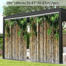 2 Stück Bambusgewebter Außenvorhang, Blumen- und Pflanzenmuster, atmungsaktiver Sichtschutzvorhang für Terrasse, Garten, Flur, Balkon, Terasse, Innenfenster, Türvorhang