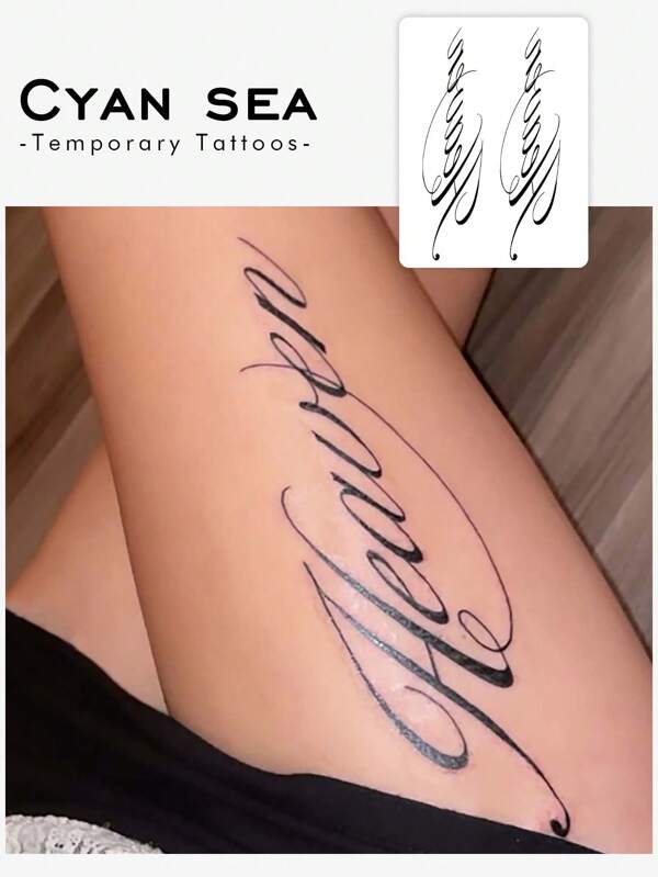 1pc Washable, Waterproof, Sweat-Resistant, Non-Reflective Temporary Tattoo, European & American Style Sexy English Text, Suitable For Fashionable People, Lasts 3-5 Days