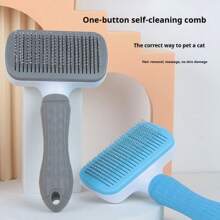 1pc Pet Grooming Brush, Cat And Dog Universal Cleaning Comb, Pet Brush, Pet Comb, Hair Cleaning Comb, One Click Hair Removal Comb, Cat Hair Removal Comb Silicone Dog Comb With Easy To Clean Button, Pet Massage Comb For Effective Knotting And Hair Removal, Ergonomic Handle Suitable For Dogs