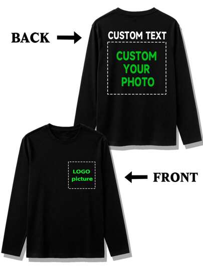 Camiseta negra de manga larga personalizada con patrón navideño para hombres, sube tu foto/foto de mascota/foto familiar, diseño personalizado para Navidad/cumpleaños/Día de San Valentín/Día del Padre/aniversario de fiesta, personalización de foto, cómoda y holgada de cuello redondo, camiseta negra de manga larga para hombre, ropa de estar en casa para hombres, regalo para el Día de San Valentín, regalo para festival de música, regalo de Navidad, regalo para papá, regalo para vacaciones