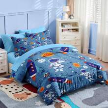 7 Pcs Comforter Set Full Size, Space Moon Astronaut Bedding For Kids Teen, Cartoon Science Galaxy With Fitted Sheet 2 Pillowcases & 2 Shams For Bedroom Bed Decor - Multicolor - View 6