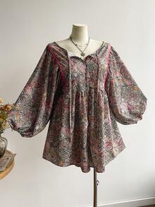 Rusttydustty 大码女式休闲灯笼长袖短款连体裤，波西米亚风，适合复活节海滩装扮、夏威夷音乐节和热带度假 - 彩色 - 查看 4