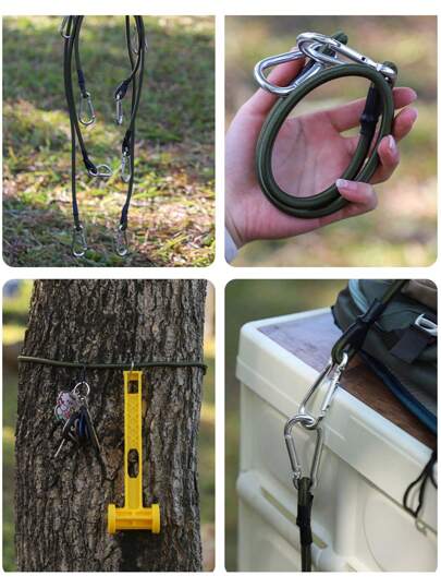 1pc Outdoor Elastic Cord With Hook, Multifunctional Camping Tent Rope Tensioner, Portable Tarp Adjustable String