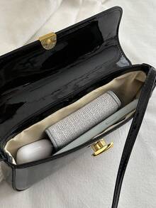 Women's Vintage Faux Oiled Leather Flap Decor One Shoulder Underarm Bag, Suitable For Dating, Outing, Party. Suitable For Shopping, Wallet, Shopping, Young Women, College Students, Newcomers, White-Collar Workers. Very Suitable For Office, College, Work, Business, Commuting, Outdoor Activities, Travel And Outings - Black - View 6