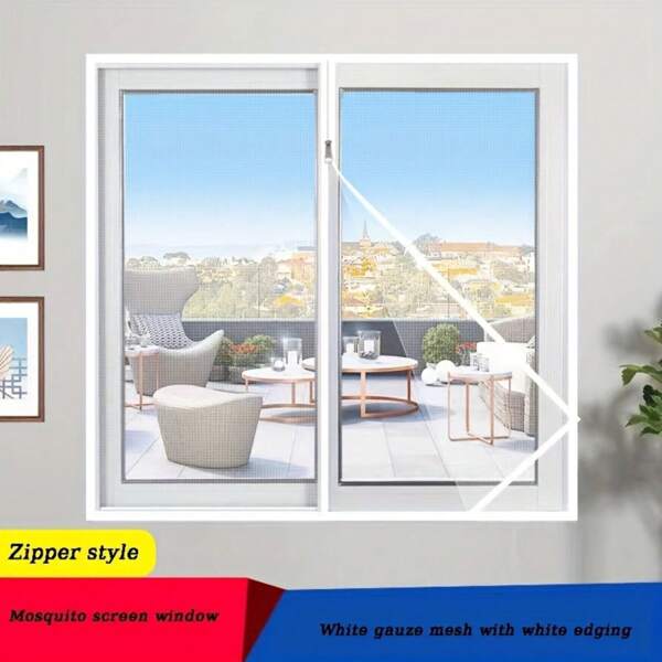 Selbstklebender Reißverschluss Fenster Fliegengitter - Mückenschutz, lichttransparent, aus weißem Polyester, verschiedene Größen, leicht abwaschbar, schnurlos Design für Schlafzimmer & Wohnbereiche Selbstklebender Reißverschluss Fenster Fliegengitter Mückennetz, weiß, einfach zu installieren, verschiedene Größen, Polyestergitter Stoff, transparentes Innenleben-Design, einfach zu installierende Abschirmung, transparentes Gitter Design Raumdekoration Wohndekoration Wohnzimmerdekoration Vorhänge
