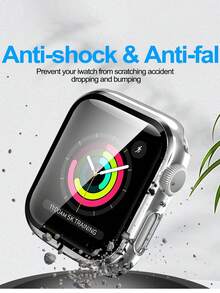 [Estuche protector transparente unisex] Marco de material de PC de moda casual + protector de pantalla de vidrio templado ultrafino (set de 2 en 1) - resistente a los arañazos, cristal claro, compatible con 38/40/41/42/44/45/46/49mm y Series Ultra/SE/10/9/8/7/6/5/4/3/2/1 - Accesorios premium para smartwatch - transparente - Ver 3