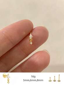 EleRunis 1PC 925 Sterling Silver Rhombic 5/6/8 Mm Flat Back Cartilage Helix Piercing Jewelry For Women Daily Wear Wedding Party Engagement Anniversary Valentine's Day - Gold - View 1