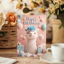 1pc/2pcs Alpaca Fantasy Themed Birthday Greeting Card, Blessing Card, (With Envelope) High Quality Paper, Creative Alpaca Design, Suitable For Friends Party Family Gathering, Birthday Card For Family Members Classmates Friends. School Supplies,Back To School