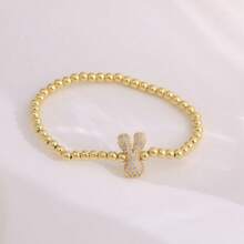 1pc, 18k Gold Plated A-Z Initial Bubble Bracelet Classic Fashion CZ Pave Charm Beads Stretch Design Gift