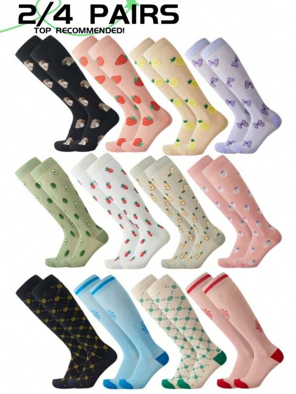 2/4 Paar 2025 neue abgestufte Kompressionsstrümpfe, 20-30 mmHg Medizinische Kompressionssocken für Herren & Damen, geeignet für Laufen, Radfahren, Wandern, Fitness, Yoga, Krankenschwestern und Schwangere, hochelastische Nylonwadenstrümpfe, tolles Geschenk