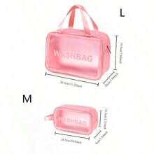 1pc Transparent Large Capacity PVC+PU Toiletry Bag, Cosmetic Wash Organizer Pouch, Semi-Transparent Matte Storage Bag For Women