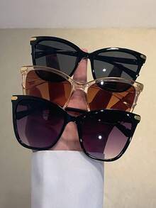 3pcs Women Leopard Cat Eye Oversized Full Frame Casual Style Personalized Vintage Classic Hot Girl Style Fashion Glasses Combination For Daily Life, Beach Party, Driving, Golf, Outdoors Summer Accessories Suitable For All Face Shapes