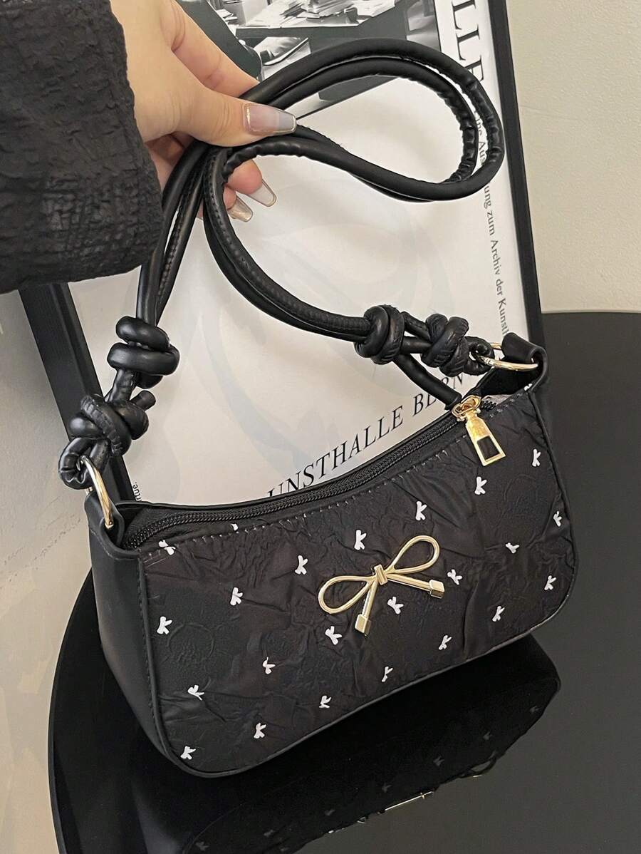 Nueva bolsa de mujer de moda casual, de un solo hombro, de PU en color negro/caqui/café, con lazo y herrajes metálicos, bolsa para monedas y bolsa de maquillaje