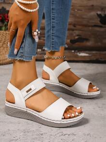 Sandalias de mujer con cuña de suela suave y ligera, estilo retro elástico, nueva moda 2025 - Blanco - Ver 5