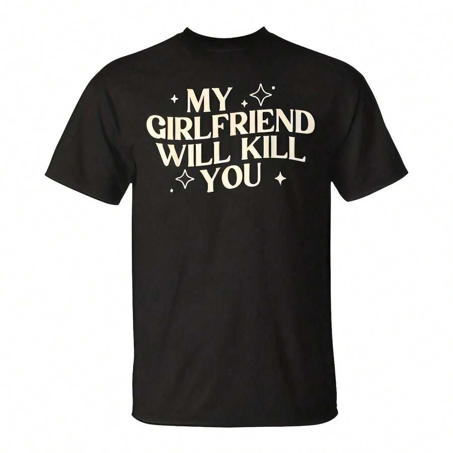 My Girlfriend Will Kill You Gf Boyfriend Dating Couple T-Shirt 220G Pure Cotton T-Shirt - Comfort All Day Long, The Perfect Birthday Gift, An I Choice For And Family Tops For Wo, Clothes Wo,Vintage,Vintage Clothes Wo,Cotton,Summer Clothes Wo,Summer Tops Wo, Mujer, For Wo,Cute,Goth,Inawly,Red White And Blue,Camia,Ry,Ing,Graphics Woman T Shirts,Retro,Embroidered,Casual,Tops,Graphic S,Graphic S Wo,Musera,Beach,S - Black - View 1