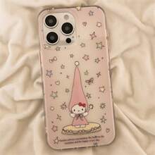 Sanrio Funda para teléfono compatible con iPhone 16, de concha única con degradado rosa en forma de estrella, adecuada para gatos, de doble capa para iPhone 15 Pro Max, nueva funda antideslizante de 14 Pro Max para mujeres con iPhone 13 Pro, de armazón duro
