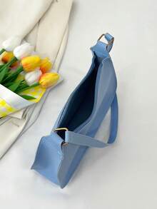 תיק כתף מינימליסטי עם רוכסן בצבע אחיד, תיק אופנתי בצורת סהר, תיק כתף עם רוכסן ארנק דמוי עור בצבע אחיד נרתיק הלבשה תחתונה בורדו, מתנה אידיאלית לשנה החדשה נרתיק הלבשה תחתונה אופנתי בצבע בורדו - כחול - ראה 8