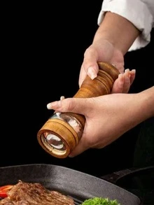 قطعة واحدة من مغذي الفلفل الخشبي اليدوي، مناسب للفلفل والملح المجعد والفلفل، مع لب شحذ سيراميك، أداة توابل المطبخ، ضروري لمطبخ الريف، وجبة العطلات - الألوان الرجعية - مشاهدة 4