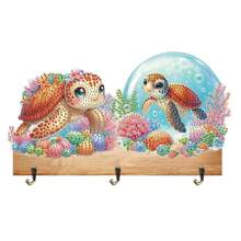 1pc DIY Diamond Art Key Organizers Wall Mount With 3 Hooks - Turtles And Dolphins Patterns Wooden Wall Decorative Key Hanger, Special Shape Crystal Rhinestone Diamond Painting Key Holder For Wall, Entryway, Front Door, Hallway, Office, Easy Installation Key Rack For Housewarming Gifts For Friends And Family