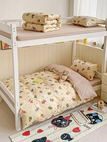 4件套（1个羽绒被套+1个床单+2个枕套）亲肤印花床上用品套件，360度防滑罩，不含荧光剂，透气，柔软，可水洗，抗菌，温暖适用于卧室、客房、宿舍，适合所有季节 - 滑板小熊 - 查看 3