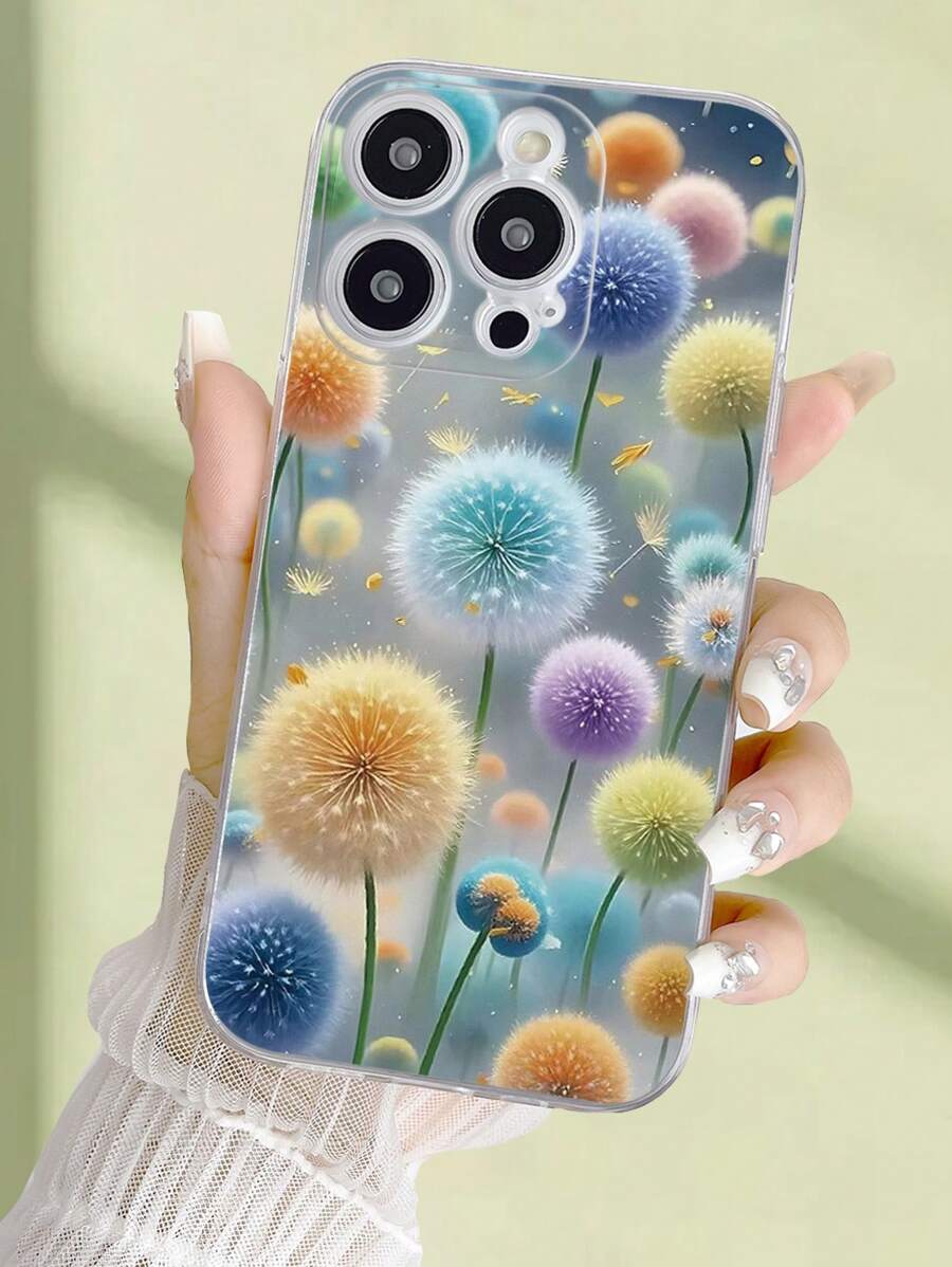 1 pieza Funda de teléfono a prueba de caídas con estampado de diente de león transparente y pintado a la moda, compatible con iPhone 16/11/16pro/16plus/16promax/16e/15Promax/13/14/12/XS/XR/7G/8P, compatible con Samsung Galaxy 11/12Pro/12/12X/13Pro/14Pro/15Pro/X3pro/, compatible con Redmi 10/9/Note9/12c/Note11pro/Note8Pro/9C/9a, funda protectora de teléfono a prueba de agua, golpes y arañazos