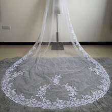 White Ivory Lace Appliques Tulle Long Cathedral Wedding Veils Lace Edge 1T Bridal Veils 3 Meters Veu De Noiva