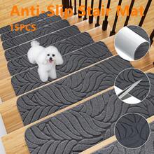 15 Pack Stair Treads For Wooden Steps 30" X 8" Non Slip Carpet Stair Treads Set, With Reusable Adhesive For Kids Elders And Dogs - Dark Grey - View 1
