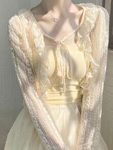 1 chiếc áo khoác mỏng nhẹ mùa hè dành cho nữ, áo choàng dệt kim màu trắng để che tay áo khi mặc cùng váy. - Nhiều màu - Xem 1