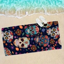 1 Stück Strandtuch mit Blumen-Totenkopf Design, ultra-weiches Mikrofaser Extra Groß Stranddecke, super saugfähiges Badetuch, geeignet für Reisen, Pool, Tauchen, Surfen, Yoga, Camping, in Erwachsenen- und Kindergrößen erhältlich, Strandaccessoires