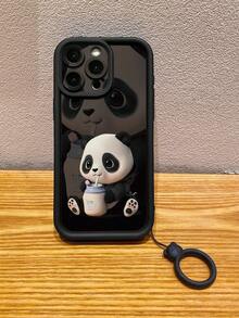 1pc Cute Panda Pattern Camera Protection Phone Case With Shock Absorption Design, Compatible With Apple 11 Pro Max/12 Pro Max/13 Pro Max/14 Pro Max/15 Pro Max/16 Plus/16 Pro Max, Compatible With Redmi, Compatible With OPPO/Compatible With Realme, Compatible With VIVO, Compatible With Infinix, Compatible With Honor, Compatible With MOTO, One Plus - Black - View 5