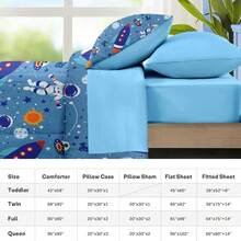 7 Pcs Comforter Set Full Size, Space Moon Astronaut Bedding For Kids Teen, Cartoon Science Galaxy With Fitted Sheet 2 Pillowcases & 2 Shams For Bedroom Bed Decor - Multicolor - View 9