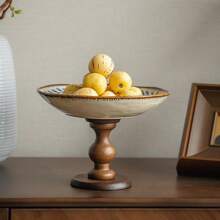 1 Stück chinesische hochwertige Keramik Obstschale im Vintage-Stil, Retro Holz-Hochfuß Obstplatte, Keramik Obstschale für Wohnzimmer, Haushalt Snackplatte, Hochständer Dessert Präsentationsteller, Luxus Trockenobstteller, Dekorative Platte, Restaurant dekorative Obstschale, Flur Aufbewahrungsplatte, Eingangsbereich Schlüsselablage