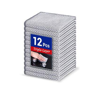 12 PCS New Upgrade Triple-Layer Non-Scratch Multipurpose Steel Wire Dishcloths - Reusable Quick-Dry Odor-Free Scrub Cloths For Dishes, Kitchen Cleaning Cloths For Cookware, Sinks, Dishes, Stove Tops
