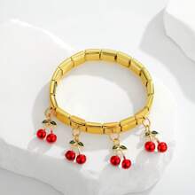 1 szt. Bransoletka hip-hopowa ze stali nierdzewnej, włoska, elastyczna, czerwona, papryczka wiśniowa, pomidory jabłkowe, moduł DIY, regulowana, odpinana bransoletka do codziennego noszenia, randkowania i prezentów