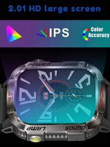 EFFEOKKI Effeokki Rugged Smart Watch For Men With Wireless Calling, 2.01 Inch IPS Display, 100+ Sports Modes, Fitness Tracker, Altitude Air Pressure, Compass, LED Flashlight, IP68 Waterproof, Compatible With IPhone & Android For Outdoor & Adventure