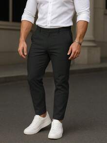 Pantalón Slim Fit para Hombre Casual Elegante Corte Entallado Tipo Chino Algodón Tipo Gabardina - Negro - Ver 1