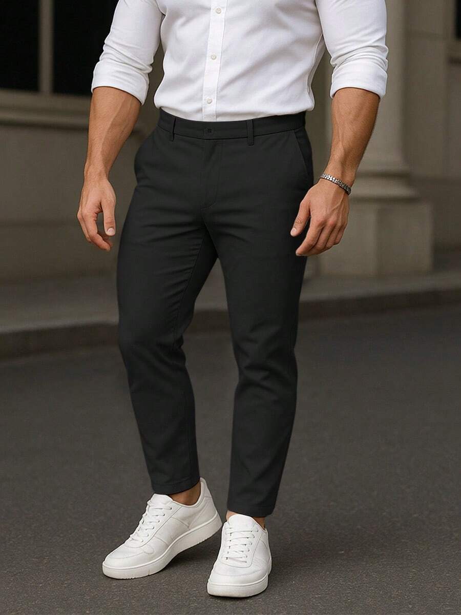Pantalón Slim Fit para Hombre Casual Elegante Corte Entallado Tipo Chino Algodón Tipo Gabardina - Negro - Ver 1
