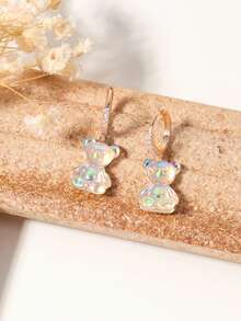 1 对锆石泰迪熊耳钉，时尚潮流女式耳环