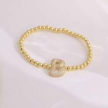 1pc, 18k Gold Plated A-Z Initial Bubble Bracelet Classic Fashion CZ Pave Charm Beads Stretch Design Gift
