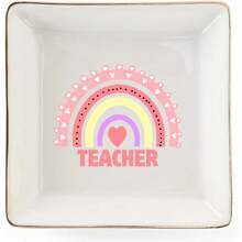 1pc Teacher Ceramic Jewelry Plate Pink Pattern Tray Gift, A Thoughtful Gift For Teachers, Express Your Love For Teachers, Suitable For Back To School Season Teacher's Day, Ideal Ring Jewelry Plate Gift
