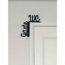 Placa para banheiro de hóspedes de 1 peça – Placa elegante de metal preto com moldura de porta, sem necessidade de perfuração – Escultura de parede estilosa com texto "Banheiro" – Perfeita para decoração moderna de casa ou empresa - Preto - Ver 6