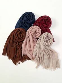 1 chiếc khăn trùm đầu Modal Hijab 50+ màu tùy chọn, mềm mại, nhẹ, chống trượt, thoáng khí, có tua rua thanh lịch dành cho nữ, thiết yếu để mặc hàng ngày với váy Abaya - Khăn trùm đầu Modal - Xem 2