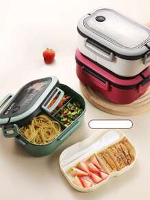1200ml 2-schichtige tragbare Student Lunchbox mit Gabel Löffel auslaufsicher dickeres PP Kunststoff Lunchbox-Set, kann in der Mikrowelle erhitzt werden, Schulsachen