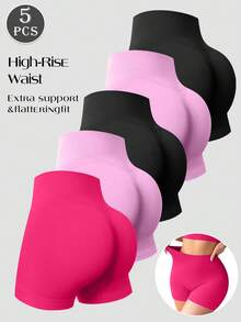 MEIYATING 5pcs/Pack Seamless Briefs, Yoga Pants, High Waist Underwear, Waist Slimming And Leg Shaping For Women - Multicolor - View 4